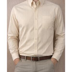 Lands’ End Supima Cotton Oxford Shirt Yellow Stripe Button Down Mens 16.5